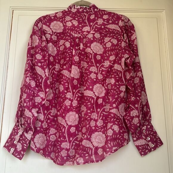 New Without Tag Beautiful Printed Cotton Button Front Blouse By Oliphant - Picture 6 of 6